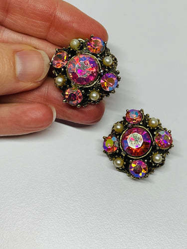 Pink AB Rhinestone Bracelet and Earrings set Devil's Details